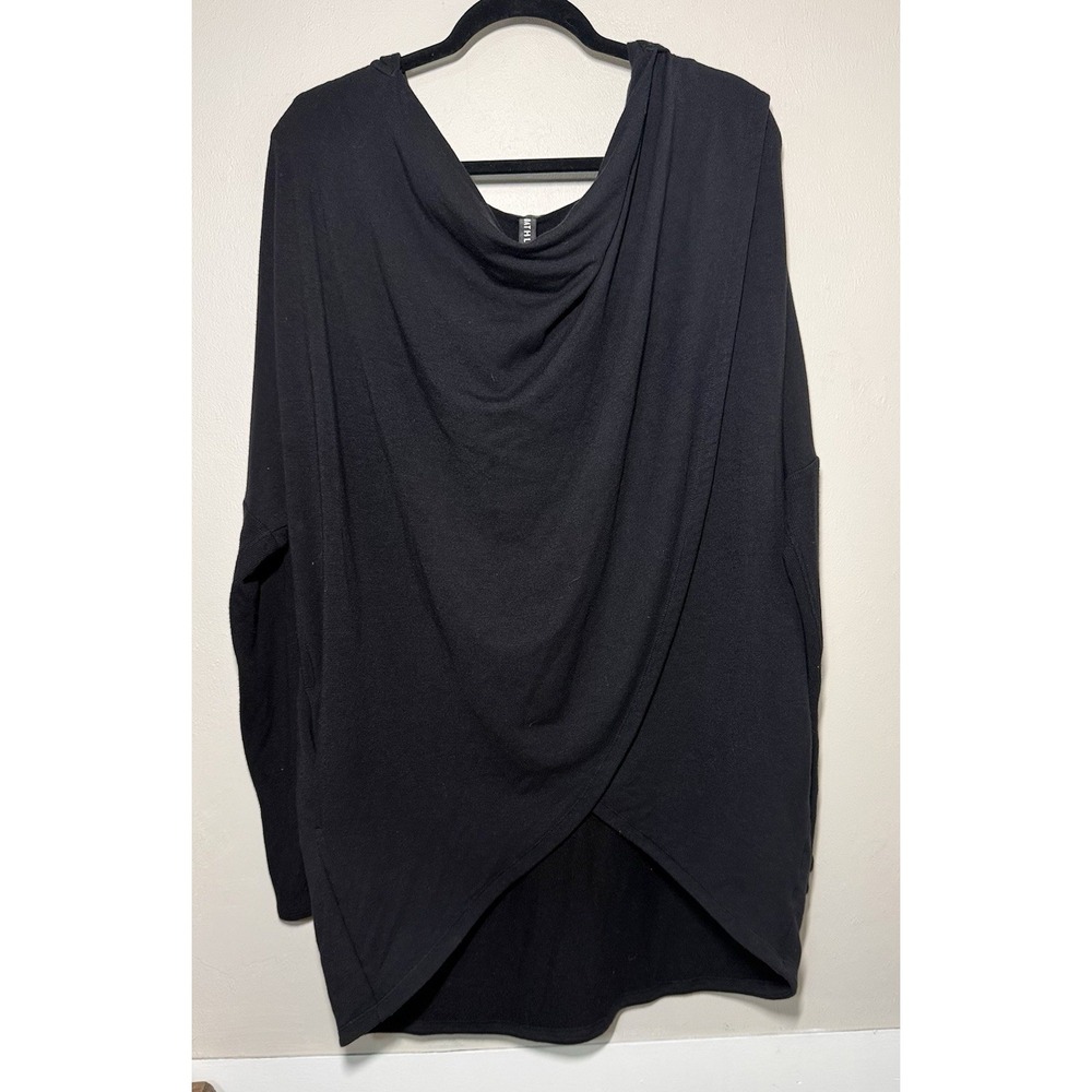 Athleta Purana Wrap Hooded Sweatshirt Pullover Women's Size XL Black Stretch